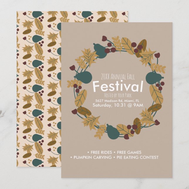 Convite de Coroa de Abóbora do Festival de Outono  (Frente/Verso)