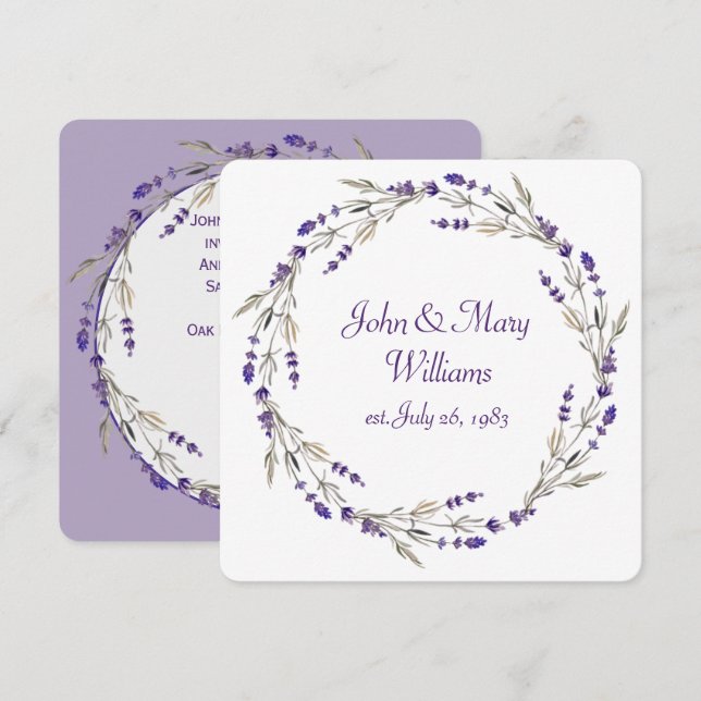 Convite de Coroa de Aniversário de Lavanda (Frente/Verso)