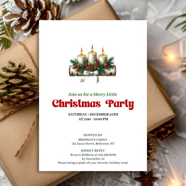 Convite de Coroa de Natal com Velas de Natal Elega (Elegant Christmas Candles Pine Wreath Invitation)