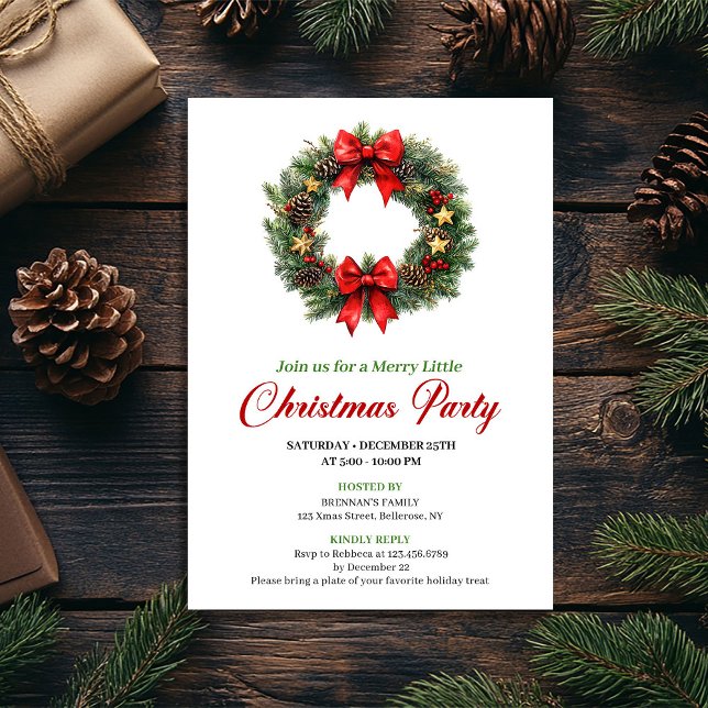 Convite de Coroa de Natal em Aquarela Tradicional (Traditional Watercolor Christmas Wreath Invite)