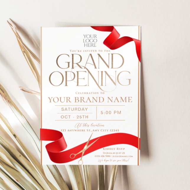 Convite de Corte de Fita de Abertura Grandioso e E (Elegant Grand Opening Ribbon Cutting Invitation Card)