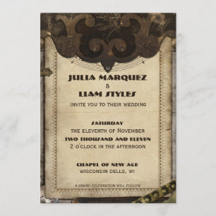 Convite de couro do casamento de Steampunk do