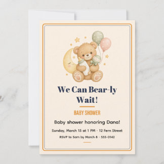 Convite de Creme para Chá de Bebê Urso Mal Mal Esp