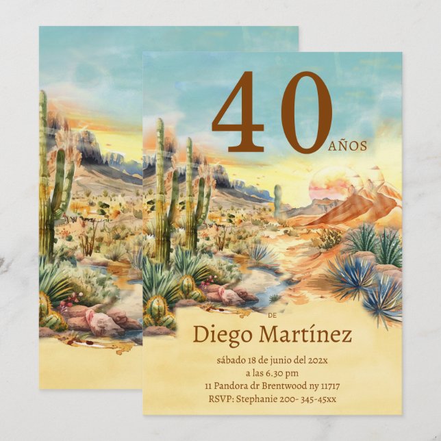 Convite De Cumpleaños Desierto Vintage Fiesta 40 años (Frente/Verso)