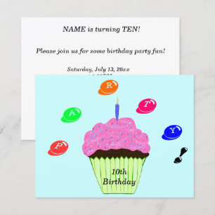 Convite de Cupcake com Balinhas para Festa de 10 A