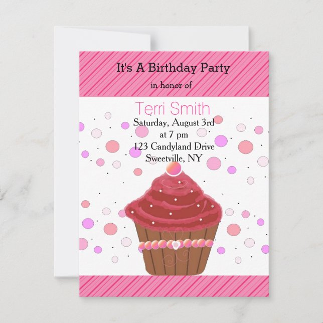 Convite de Cupcake de Veludo Vermelho (Frente)