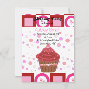 Convite de Cupcake de Veludo Vermelho