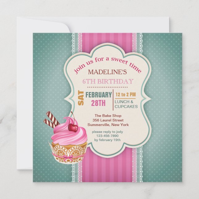 Convite de Cupcake Rosa (Frente)