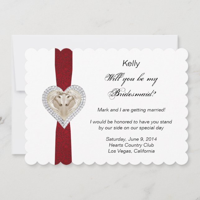 Convite de Dama de Honra Unicórnio Vermelho de Ren (Frente)