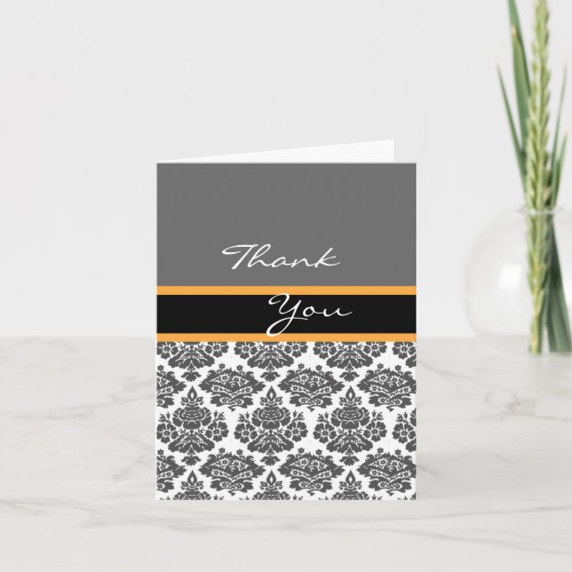 convite de damasco preto, cartão de agradecimento (Frente)