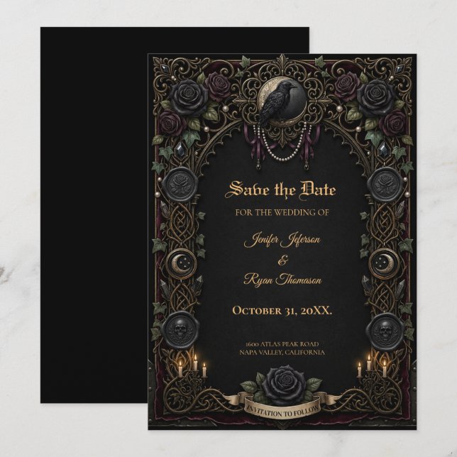 Convite de Dark Gothic para salvar a data (Frente/Verso)