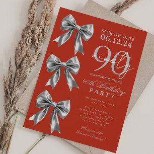 Convite de Data de Aniversário de 90 Anos Coquette