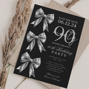 Convite de data de aniversário de 90 anos preto Co