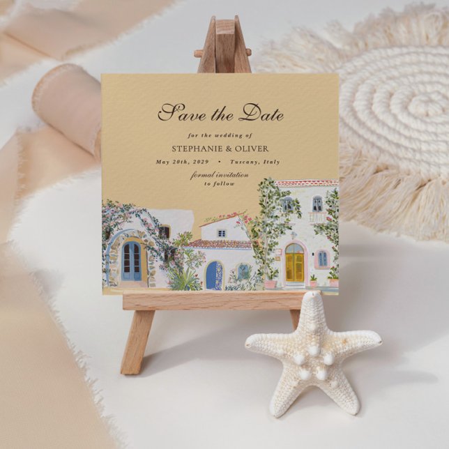 Convite de Data de Casamento Aquarela Pastel Medit (Criador carregado)