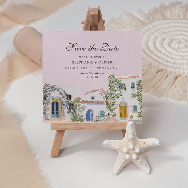 Convite de Data de Casamento Aquarela Pastel Medit (Criador carregado)