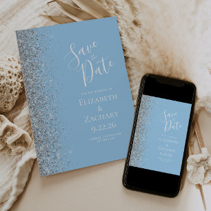 Convite de Data de Casamento Azul Bebê Pastel com 