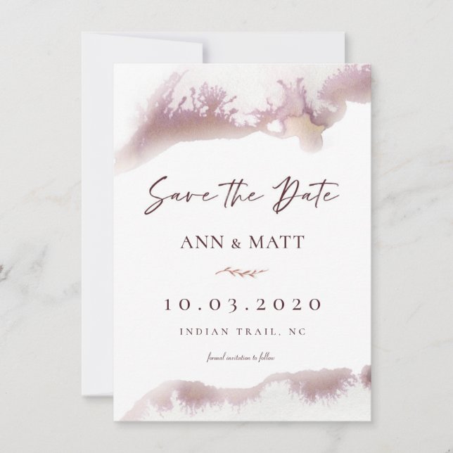 Convite de Data de Casamento com Efeito de Aquarel (Frente)