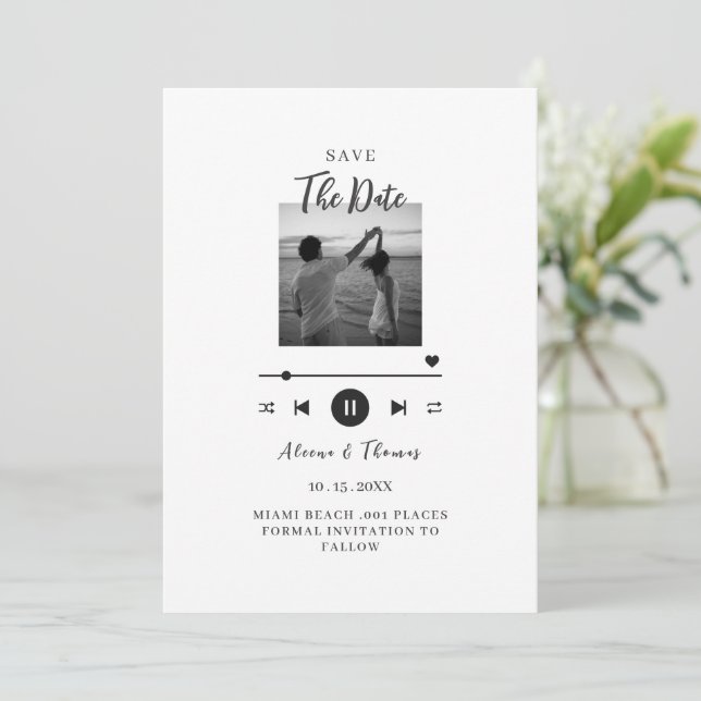 Convite de data de casamento com foto preto e bran (Em pé/Frente)