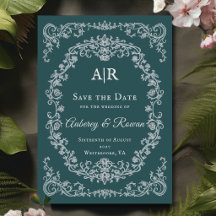 Convite de Data de Casamento com Monograma Floral 