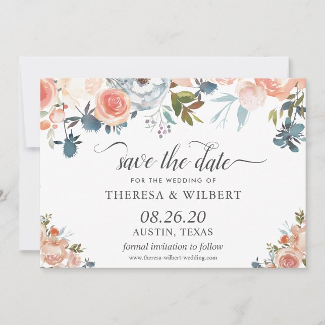 Convite de Data de Casamento Floral Outono Rústico (Frente)