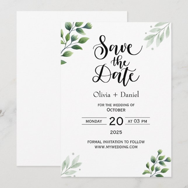 Convite de Data de Casamento Fuga na Vegetação (Frente/Verso)