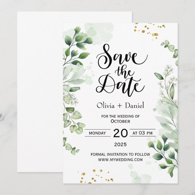 Convite de Data de Casamento Fuga Verde (Frente/Verso)