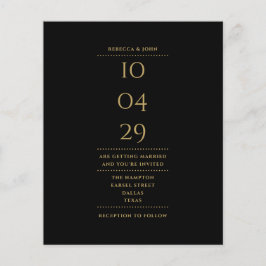 Convite de data de casamento preto e dourado econô
