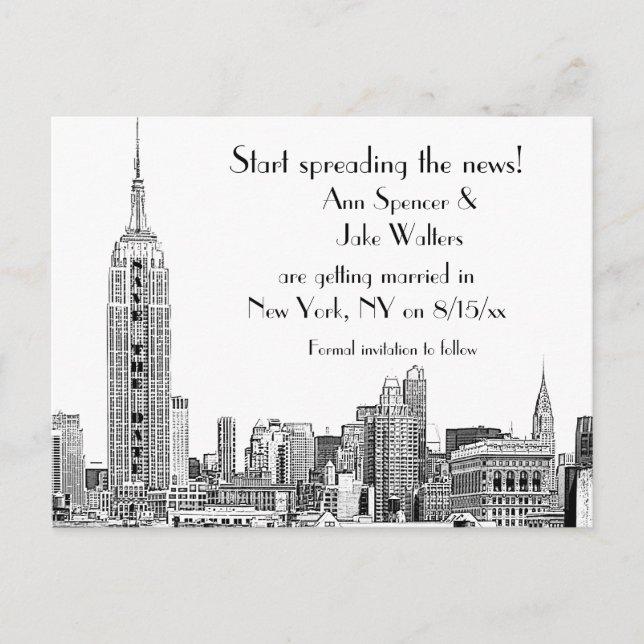 Convite de Data de NYC Skyline Etched 01B (Frente)