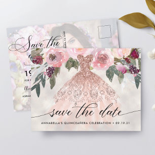 Convite de Data de Quinceañera com Foto Floral da 