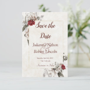 Convite de data de salva floral aquarela vermelha