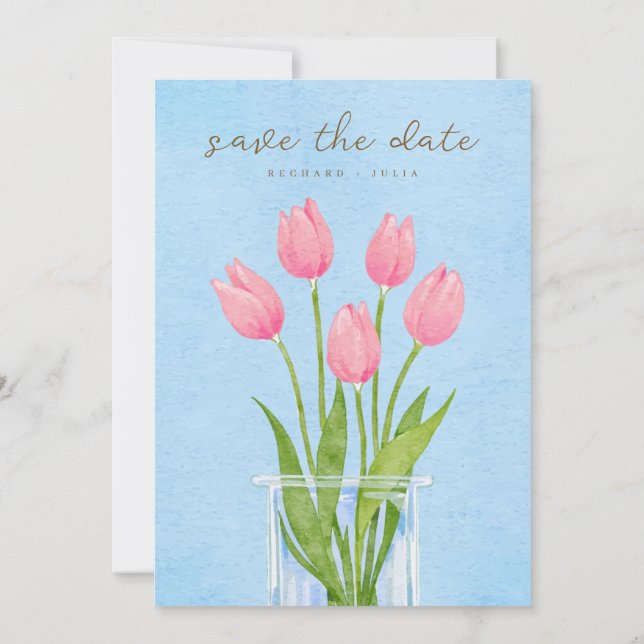 Convite de Data de Salvamento de TULIPA / Floral e (Verso)