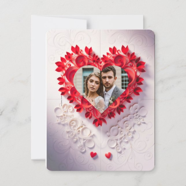 Convite de data de salvamento em coração de papel  (Frente)