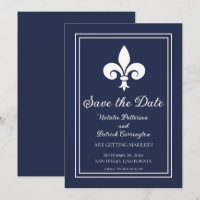 Convite de Data de Salvamento Fleur de Lis Marinho