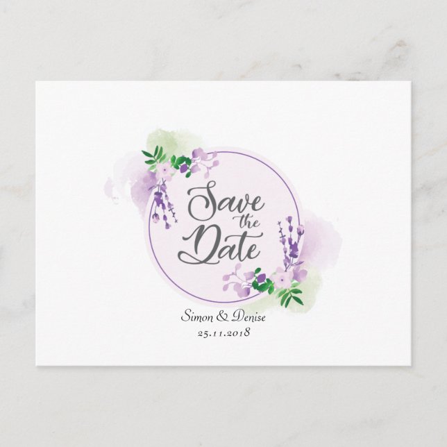Convite de Data de Salvamento Floral Lavanda (Frente)