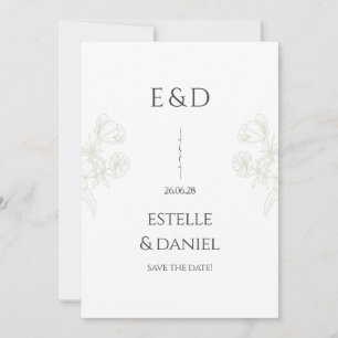 Convite de Data Minimalista com Monograma Floral e