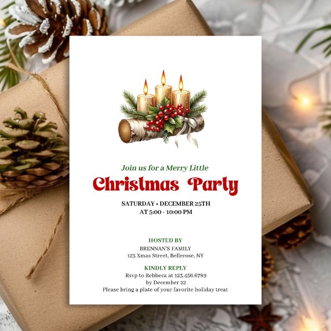 Convite de Decoração de Natal com Frutas de Azevin (Modern Holly Berries Christmas Decoration Invite)