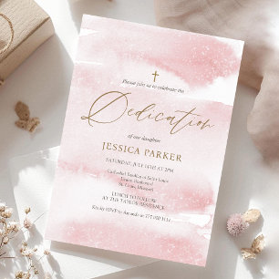 Convite de Dedicação de Bebê em Aquarela Rosa Bege