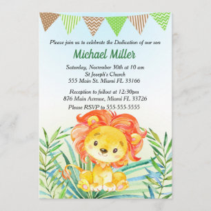 Convite de Dedicação de Filhote de Leão em Aquarel
