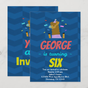 Convite de Desenho Animado de Celebração de Llama 