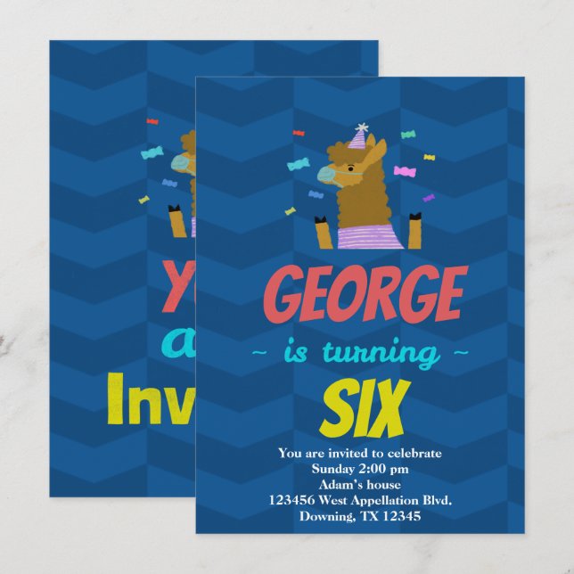 Convite de Desenho Animado de Celebração de Llama  (Frente/Verso)