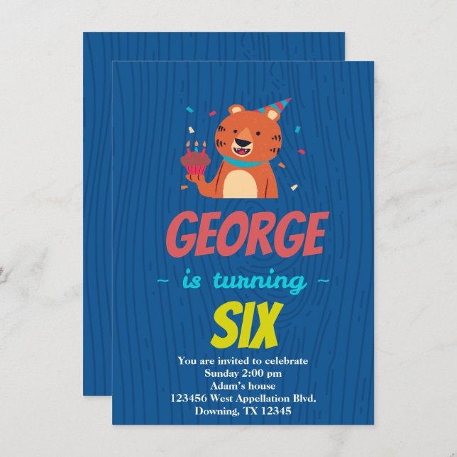 Convite de Desenho Animado de Cupcake do Tigre da  (Frente/Verso)