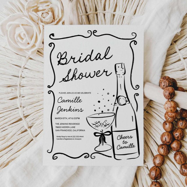 Convite de Desenho de Chá de panela de Champanhe (Champagne Bubbly Bridal Shower Invitation)
