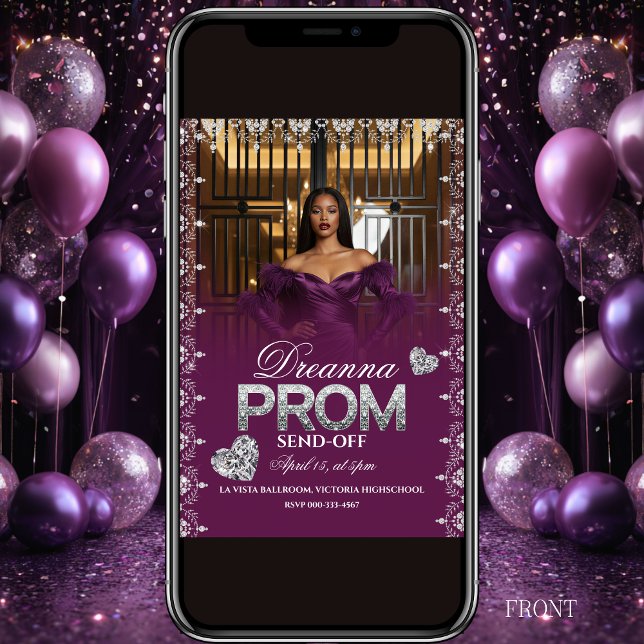 Convite de Despedida de Baile de Luxo Roxo Elegant (Criador carregado)
