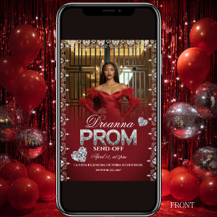 Convite de despedida de baile de luxo vermelho ele