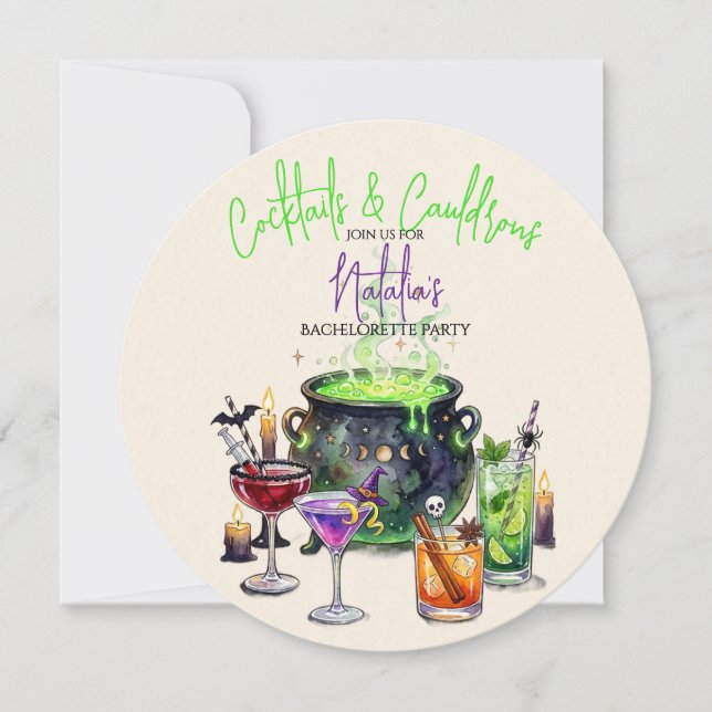 Convite de Despedida de Solteira Cocktails & Cauld (Frente)