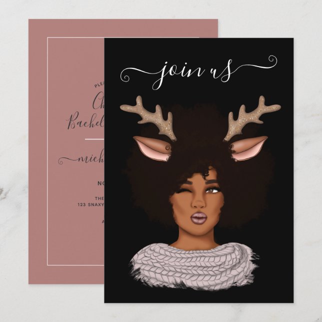 Convite de despedida de solteira de Natal Afro-Ame (Frente/Verso)