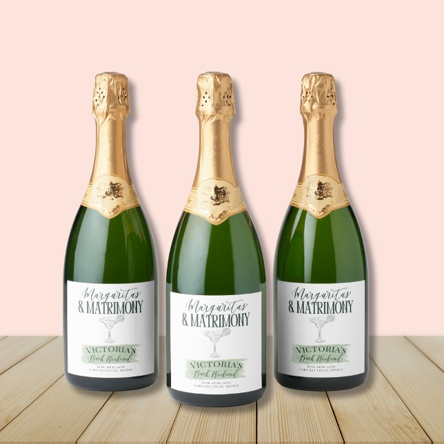 Convite de Despedida de Solteira Margs e Matrimôni (Fiesta-themed champagne label with green accents – perfect for a bubbly bridal celebration!)