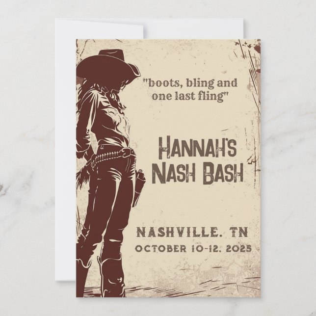 Convite de Despedida de Solteira Nashville Boots e (Frente)