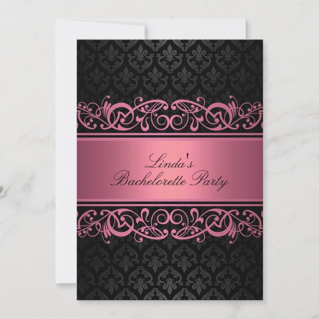 Convite de Despedida de Solteira Pink Swirl Damask (Frente)