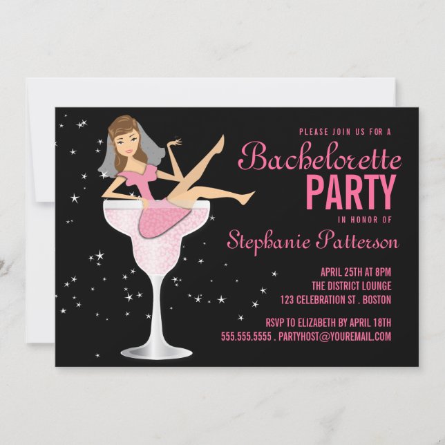Convite de Despedida de Solteira Rosa Cocktail Noi (Frente)